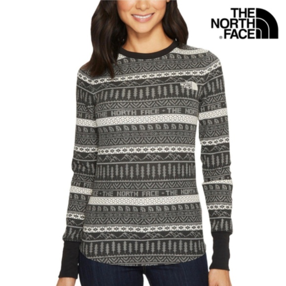 North Face Women's Holiday Nordic Waffle Shirt Black  Base Layer Athletic  Small - Picture 1 of 14